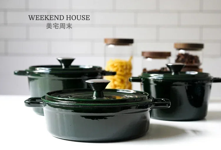 Versatile Green Enamel Cast Iron Pot  Cookware High-End Cooking Pot Multifunctional Kitchen Essential for Gourmet Cooking