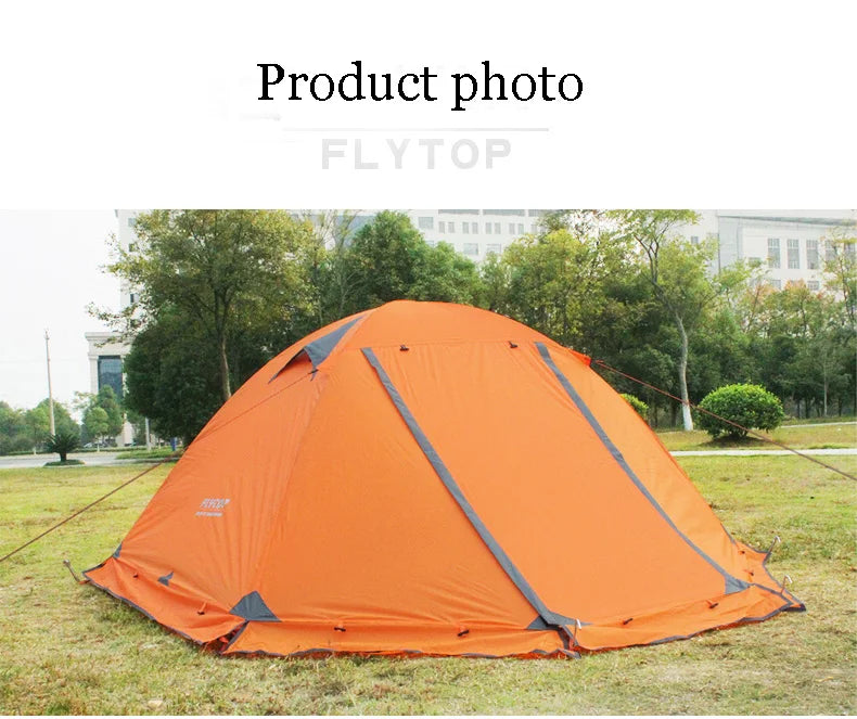 Flytop 2-3Persons 4Seasons Skirt Tent Camping Outdoor Double Layers Aluminum Pole Anti Snow Travel Family Ultralight Tourist