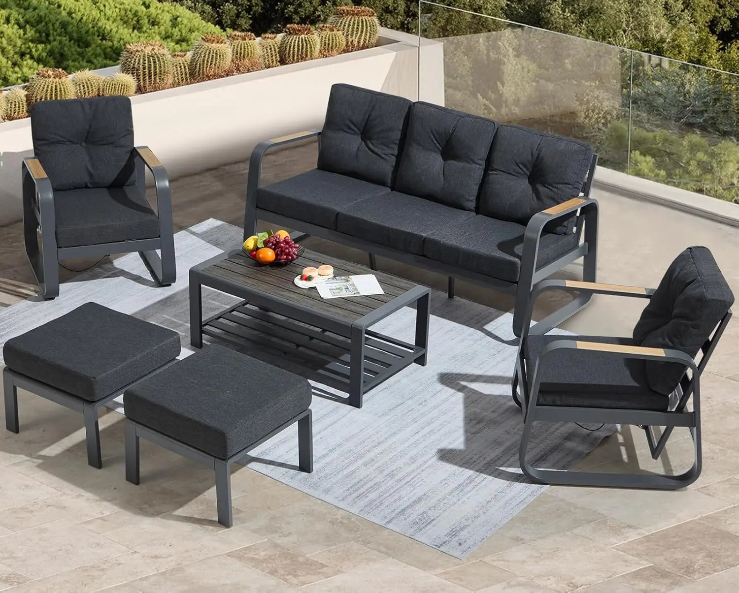 6 Pcs Modern Aluminum Patio Furniture Set with Coffee Table Outdoor Luxury Conversation Sofa Set