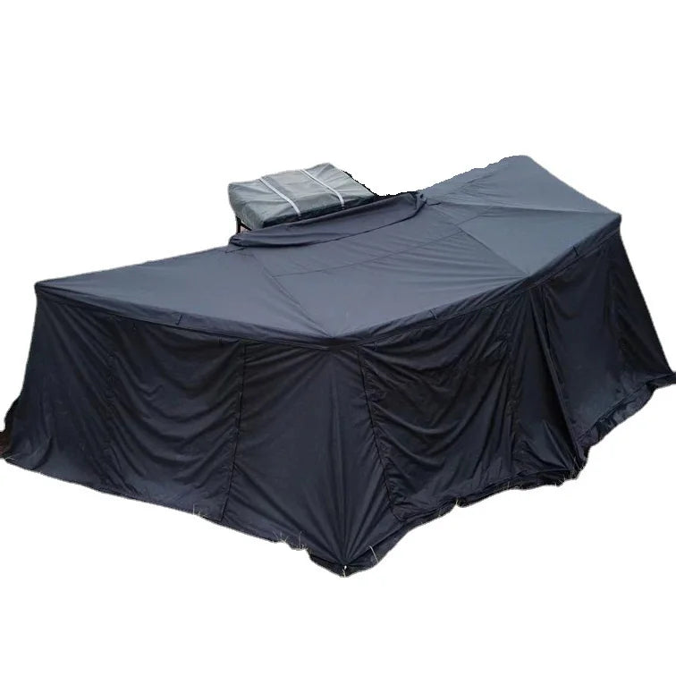 Outdoor self-driving five-angle 270-degree awning with cloth on the top side and double-axis fan-shaped tent with curtain a