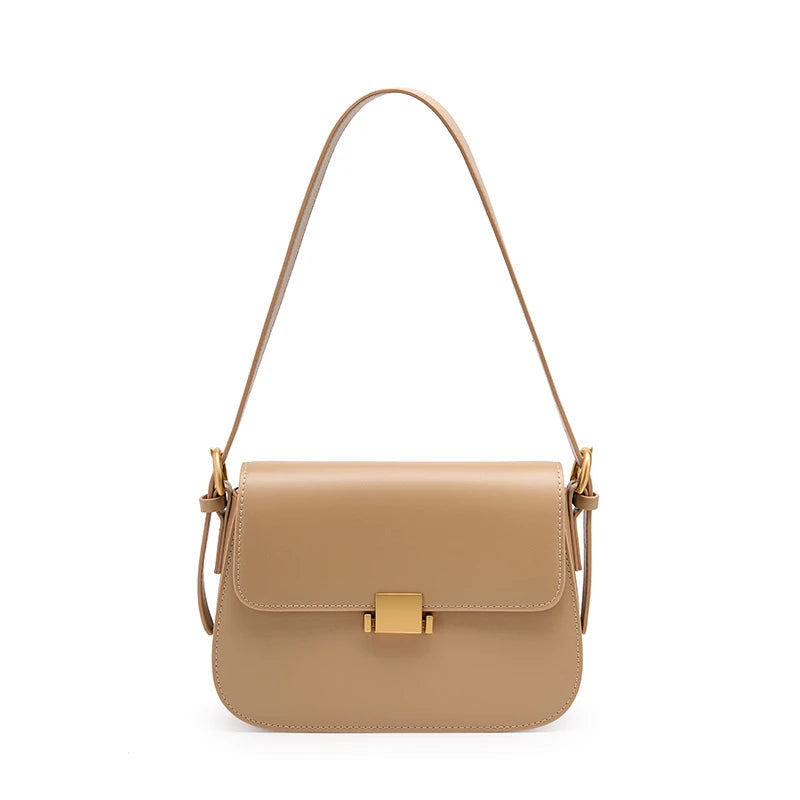 Structured Leather Shoulder Bag with Dual Closure for Versatile Styling