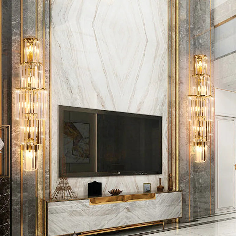 Contemporary Multi-Light Wall Sconce with Crystal Accents