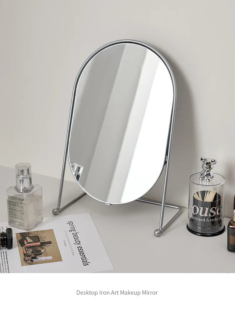 Dressing Table Makeup Mirror Home Bedroom Tabletop Vanity Mirror Dormitory Internet Red Beauty Mirror Light Luxury Round Mirror