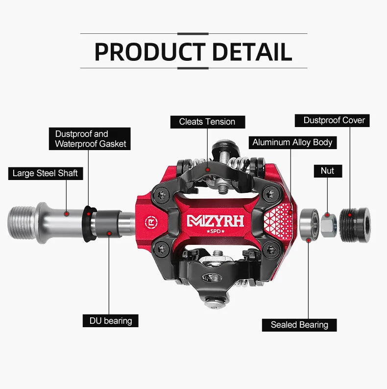 MZYRH Aluminum Sealed Bearings Bike Pedal For Road Bmx Mtb SPD Pedals Non-Slip Waterproof Self-locking Bicycle Pedals