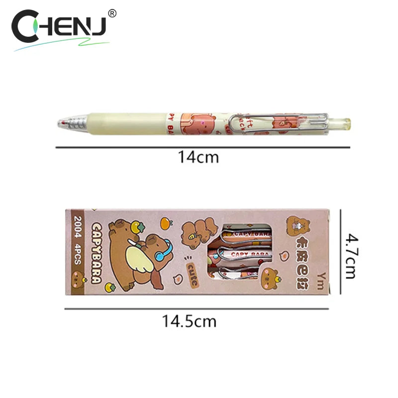 4Pcs Kawaii Cartoon Capybara Neutral Pens School Office Supplies Aesthetic Stationery Gifts Students Cute Ballpoint Pens