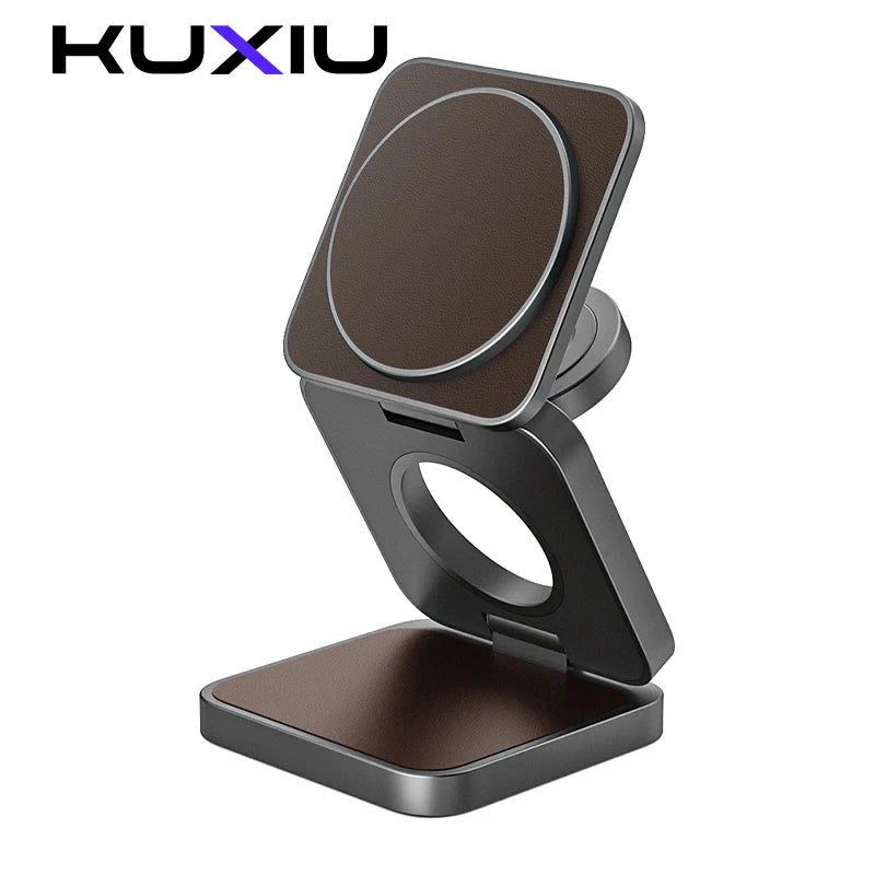 KUXIU 3-In-1 Foldable Magnetic Wireless Charging Station for iPhone 15/14/13/12 Series, Apple Watch Ultra/9/8/7, AirPods 3/2/Pro