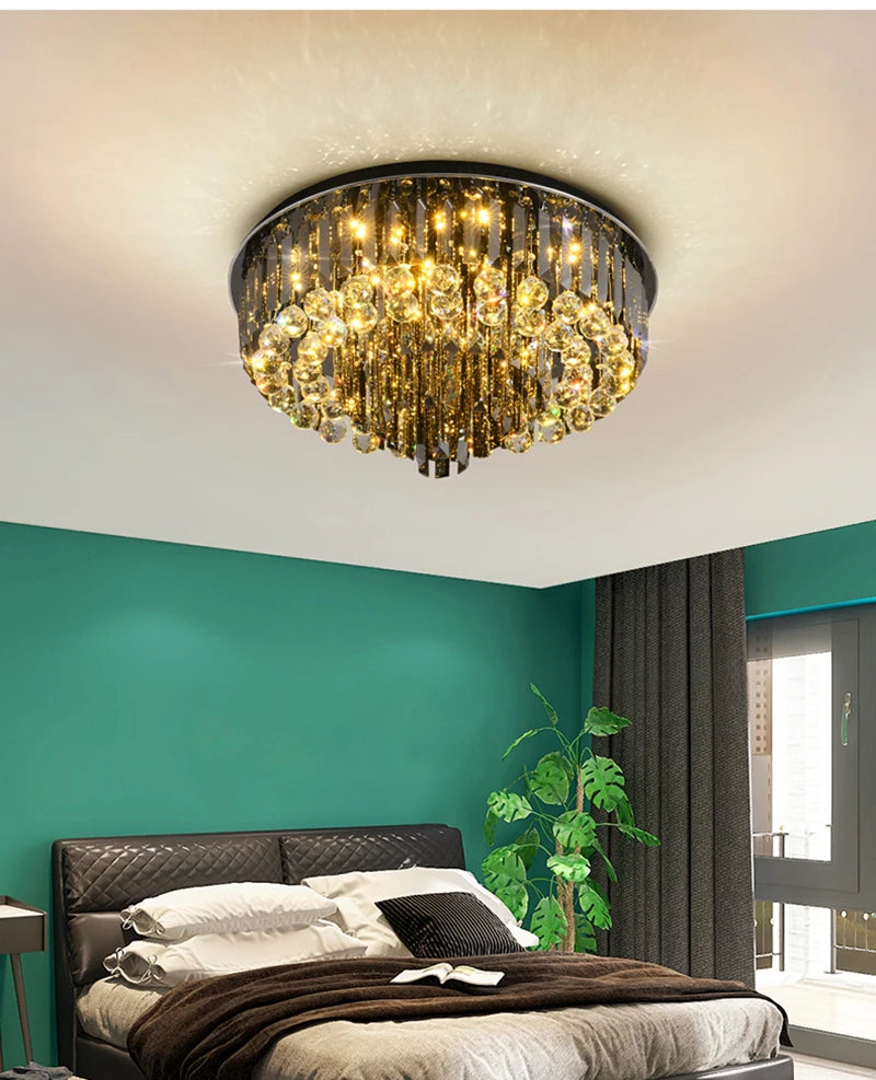 Modern Exalted Luxury Crystal Chandelier Lighting Round Hanging Lamp for Living Room Bedroom Indoor Home Light Fixtures