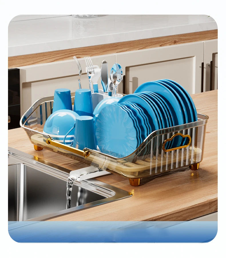 Luxury Dish Drying Rack Eco-friendly Drainer Rack With Drain Basket Tableware Bowl Organizer Kitchen Utensils Dish Storage Rack