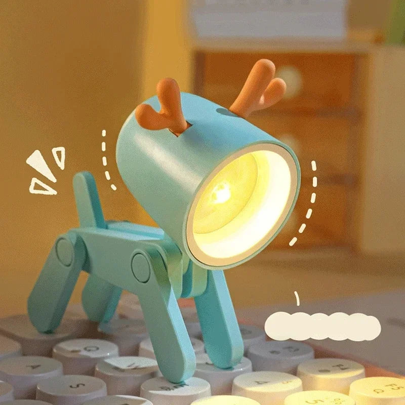 LED Mini Night Light Folding Desk Lamp Warm Yellow Cute Little Deer Puppy Animals Portable Home Decoration Light with Battery