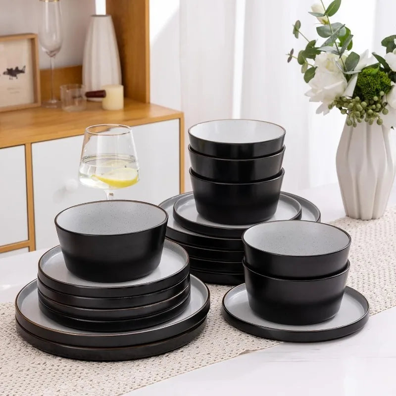 AmorArc Dinnerware Sets of 4,Modern Stoneware Plates and Bowls Sets