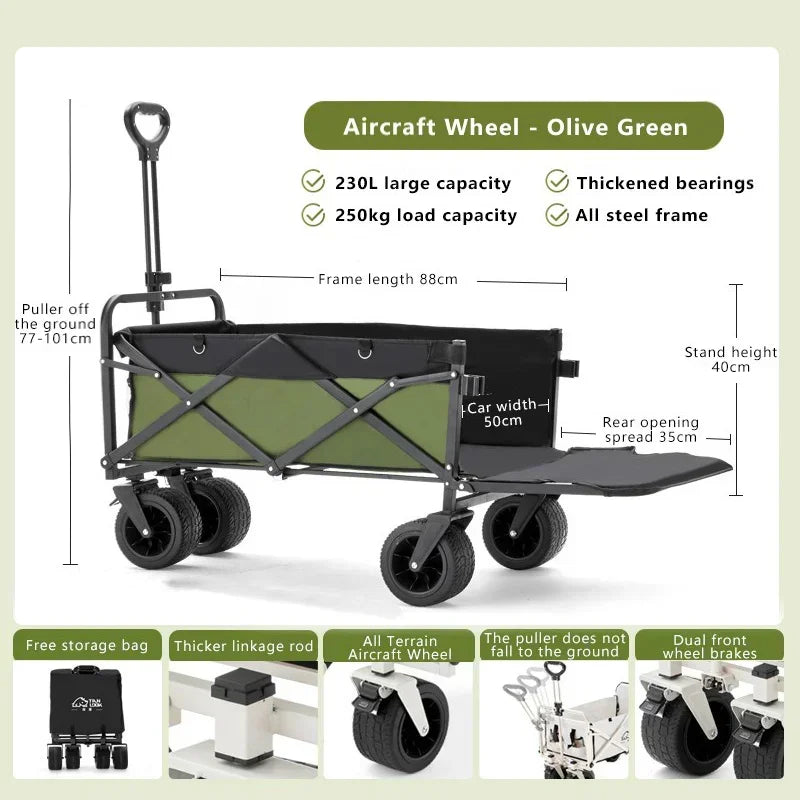 Tank wheeled cart with foldable hand push 180 degree outdoor camping trailer pull rod rear small cart camping garden cart