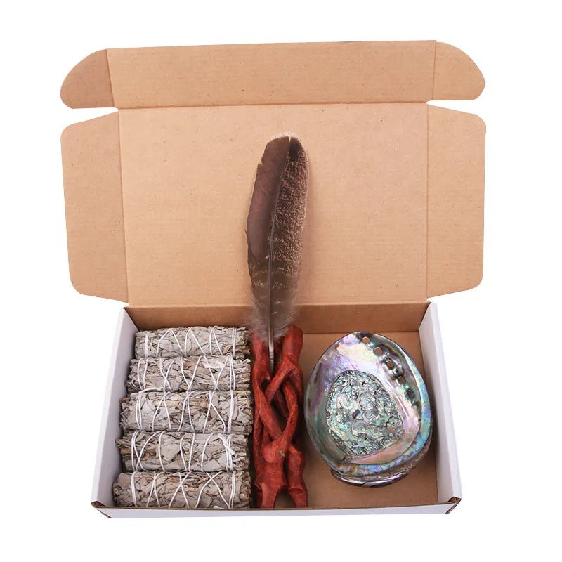 Palo Santo White Sage Stick Set with Abalone Shell Smudge Stick Wand for Spiritual Incense Sticks Burning Aromatherapy Energy