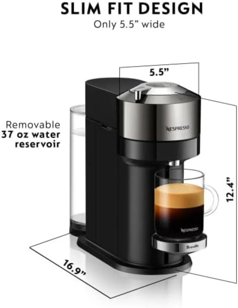 Nespresso Vertuo Next Deluxe Coffee and Espresso Maker, Pure Chrome with Aeroccino Milk Frother,1.1 liter, Black,Dark Chrome