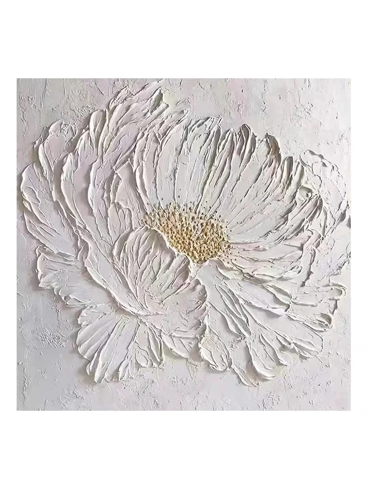 Handpainted Abstract Big White Flower Canvas Painting Modern Picture for Living Room Aisle Fashion Wall Art Picture Gifts