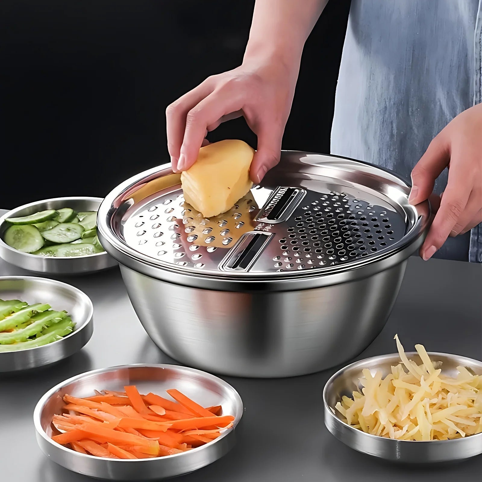 3-Piece Stainless Steel Strainer and Mixing Bowl Set