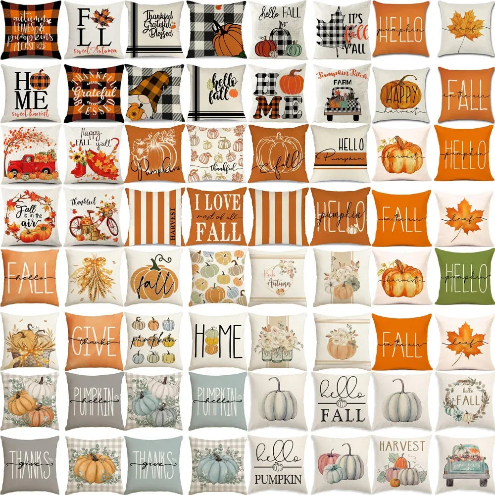 Autumn Pumpkin Cushion Cover Thanksgiving Decor Pillowcase 18x18 Inches Pillow Cover Maple Leaves Printed Cushion Case for Couch