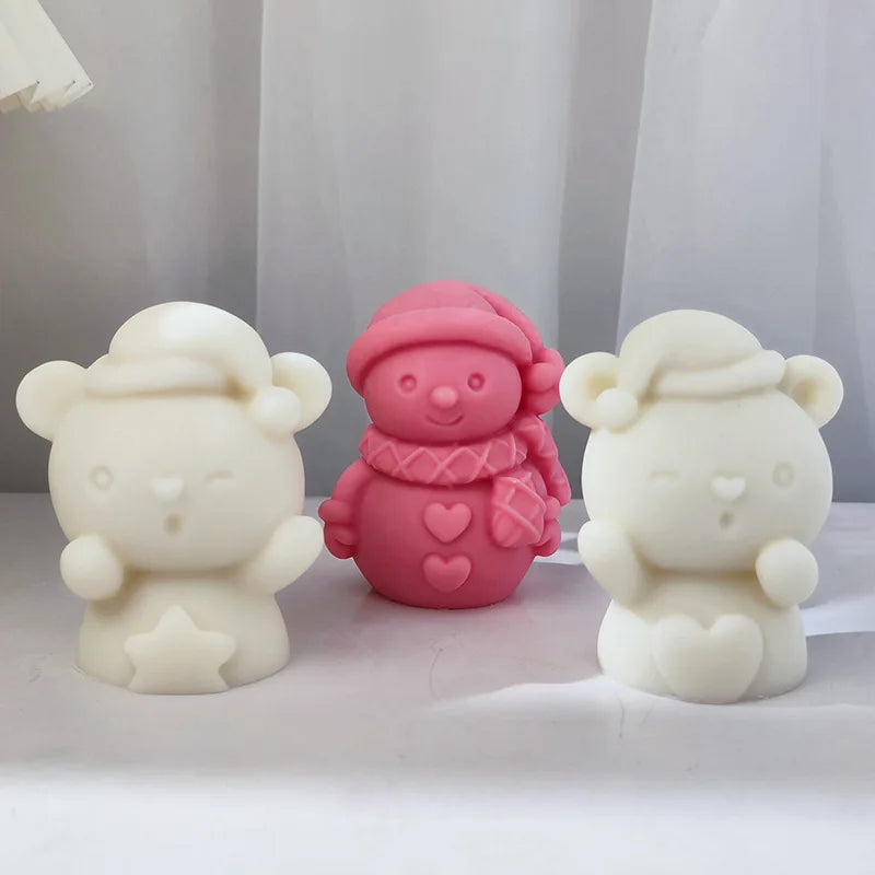 Christmas Snowman Silicone Mold 3D Santa Craft Decor Gift DIY Scented Candle Mould Resin Making Chocolate Cake Baking Supplies