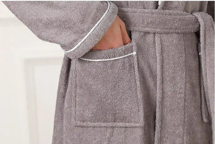 100% Cotton Couples Long Thick Absorbent Terry Bath Robe Kimono Men Light Weight Towel Bathrobe Sleepwear Women Hotel Gown Robes