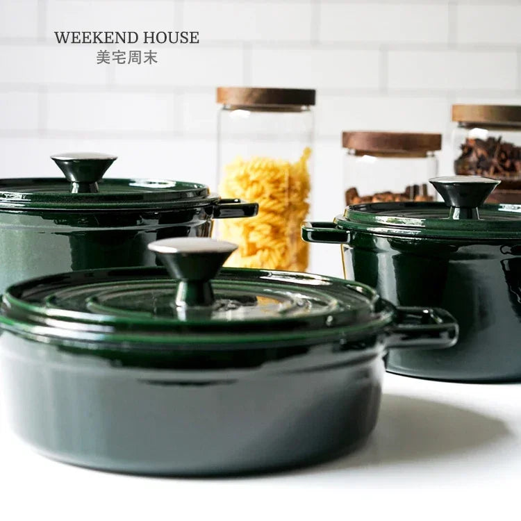 Versatile Green Enamel Cast Iron Pot  Cookware High-End Cooking Pot Multifunctional Kitchen Essential for Gourmet Cooking