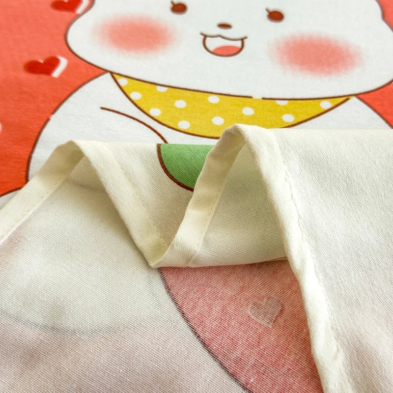 3Pcs Cartoon Strawberry Rabbit Cotton Bed Sheet Set Kawaii Style Bedroom Decor Flat Sheet High Quality Thickened Bedding Set