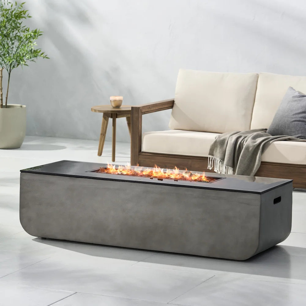 Contemporary Outdoor Fire Pit Table – Rectangular Design with Ceramic Surface & Integrated Lava Rock System