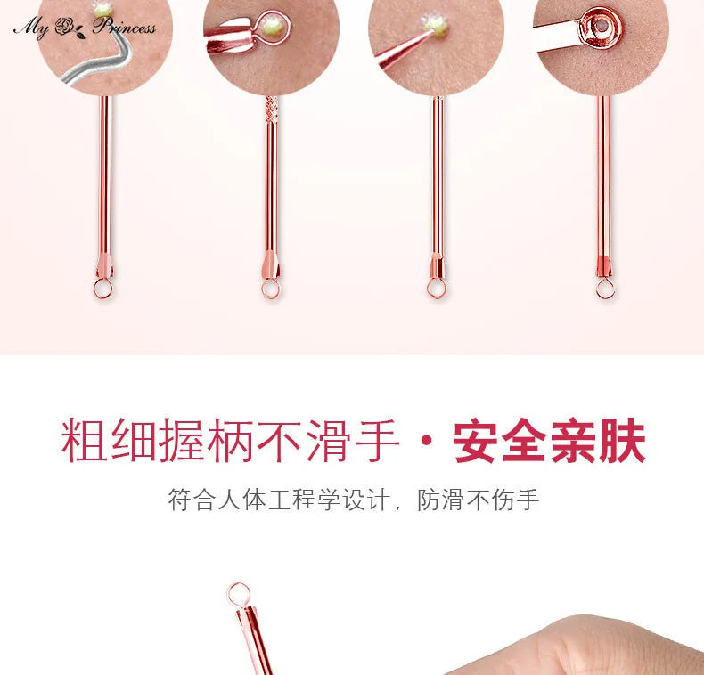 Rose Gold 4pcs/set Blackhead Comedone Acne Pimple Belmish Extractor Vacuum Blackhead Remover Tool Spoon for Face Skin Care Tool