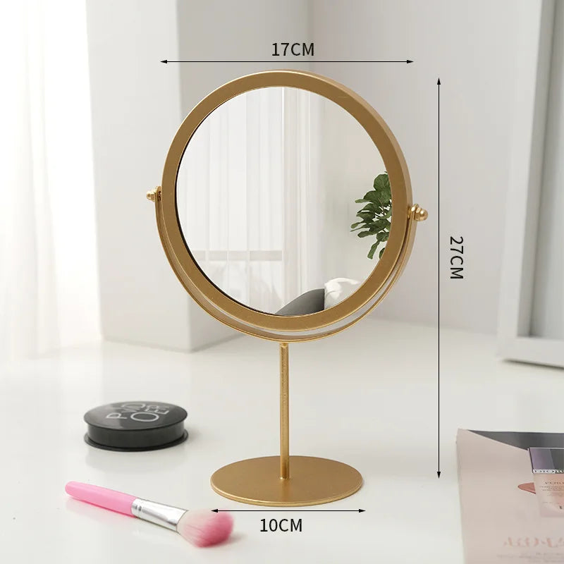 Dressing Table Makeup Mirror Home Bedroom Tabletop Vanity Mirror Dormitory Internet Red Beauty Mirror Light Luxury Round Mirror