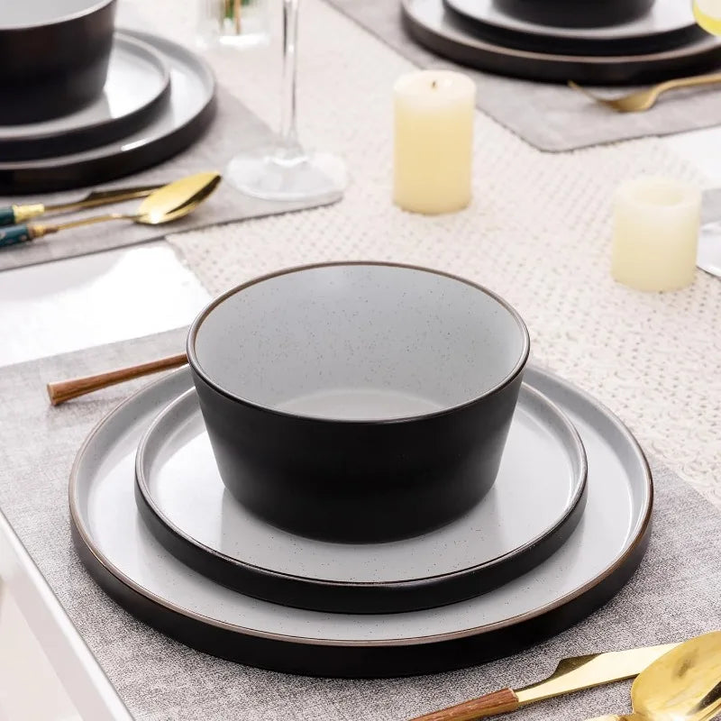 AmorArc Dinnerware Sets of 4,Modern Stoneware Plates and Bowls Sets