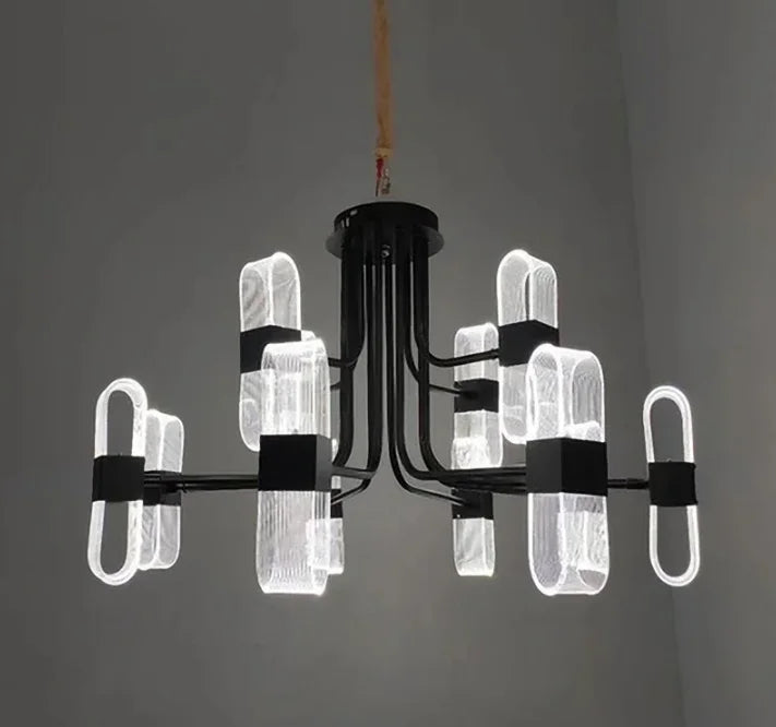 Black Chandelier Creative Dining Living Room Bedroom Smart Lighting System Acrylic Base Pendant Light Luxury Room Hanging Lamp