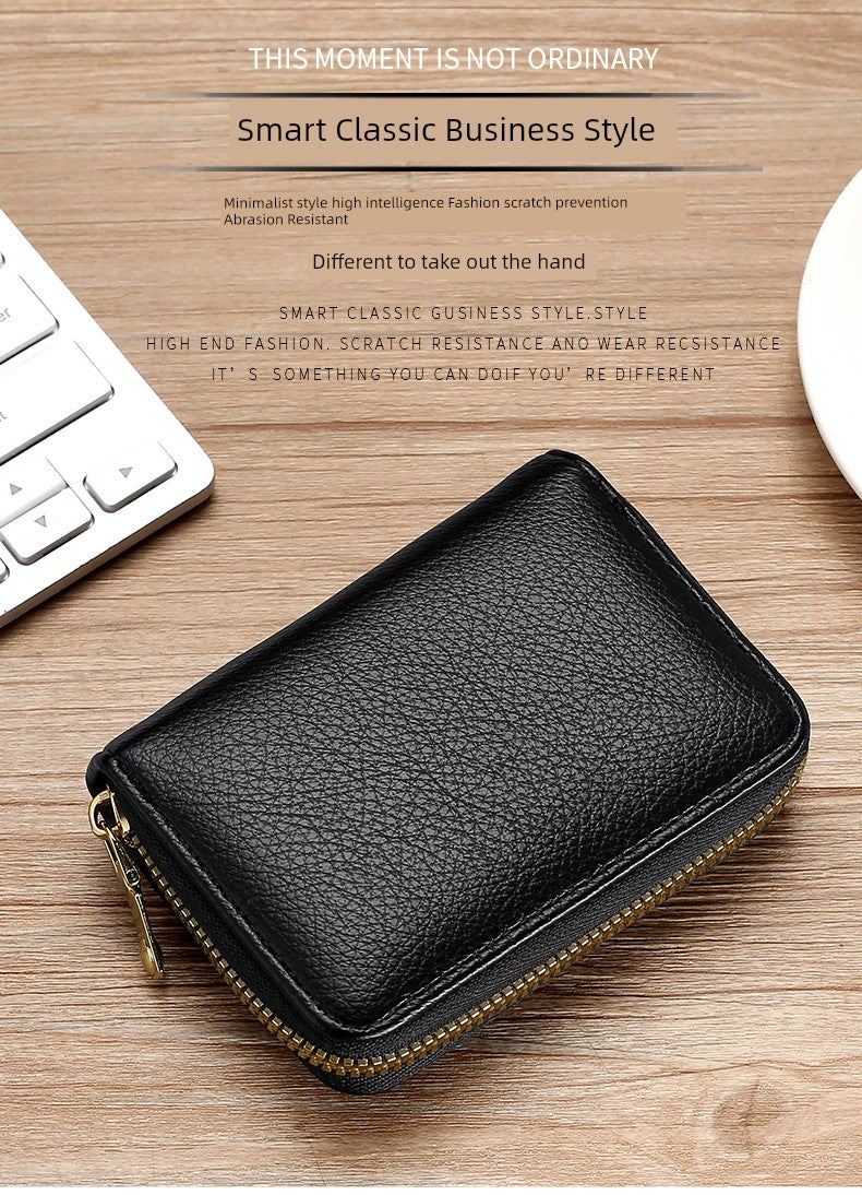 Anti-Degaussing Zipper Bank Driver's License Compact Card Holder