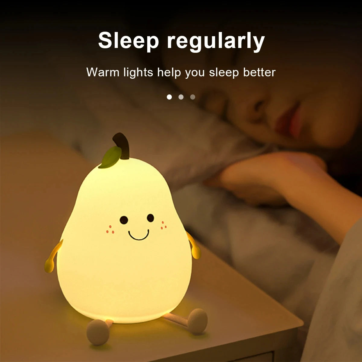 Cute Fruit LED Night Light USB Rechargeable Silicone Bedroom Bedside Room Lamp Touch Sensor Control Room Decor Kids Children