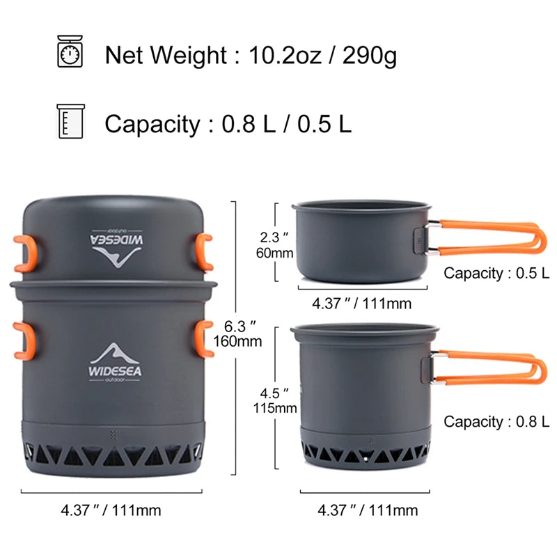 WIDESEA Camping Cookware Outdoor Cooking Set Tableware Rapid Heating Camping Pot Heat Exchanger Cooker Travel Equipment