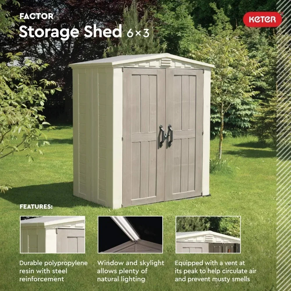 Factor 6x3 Outdoor Storage Shed Kit-Perfect to Store Patio Furniture, Garden Tools Bike Accessories, Beach Chairs