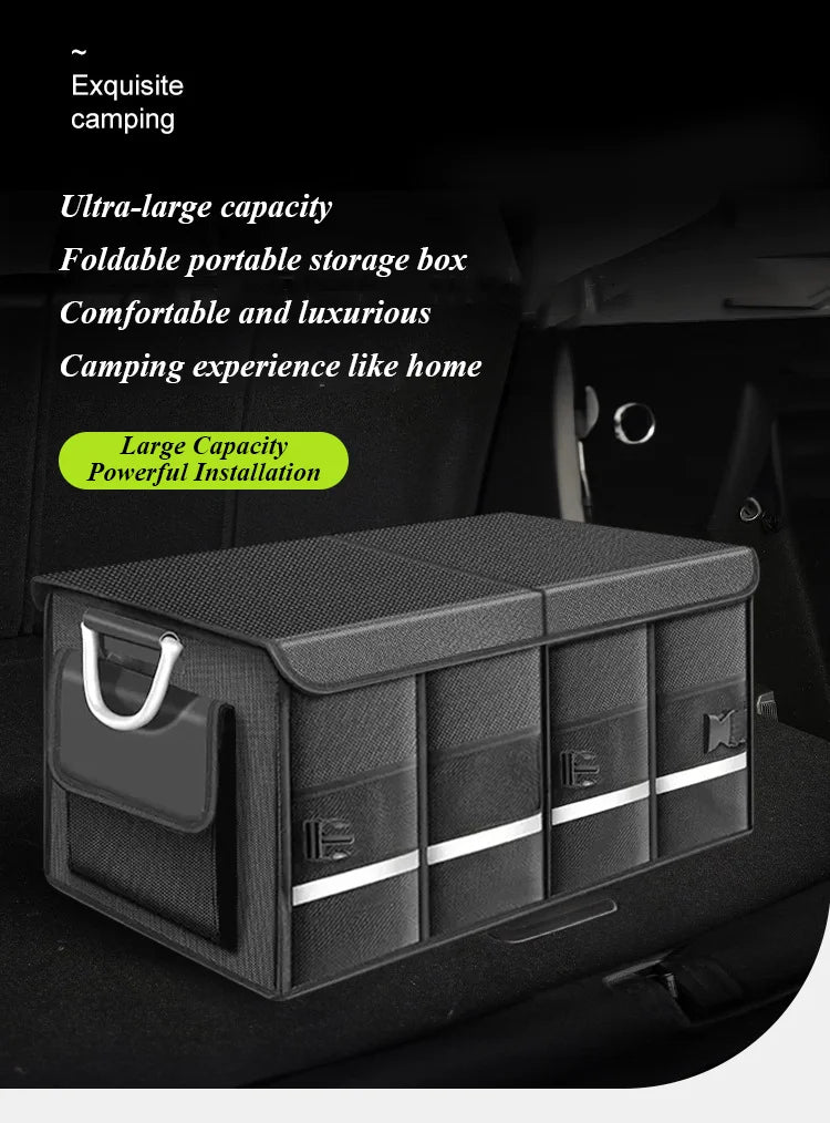 Car Trunk Organizer with Lid Car Storage Organizer Collapsible Multi Compartment Car Organizer for SUV Outdoor Camping(Black)