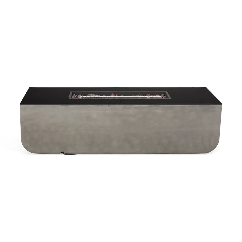 Contemporary Outdoor Fire Pit Table – Rectangular Design with Ceramic Surface & Integrated Lava Rock System