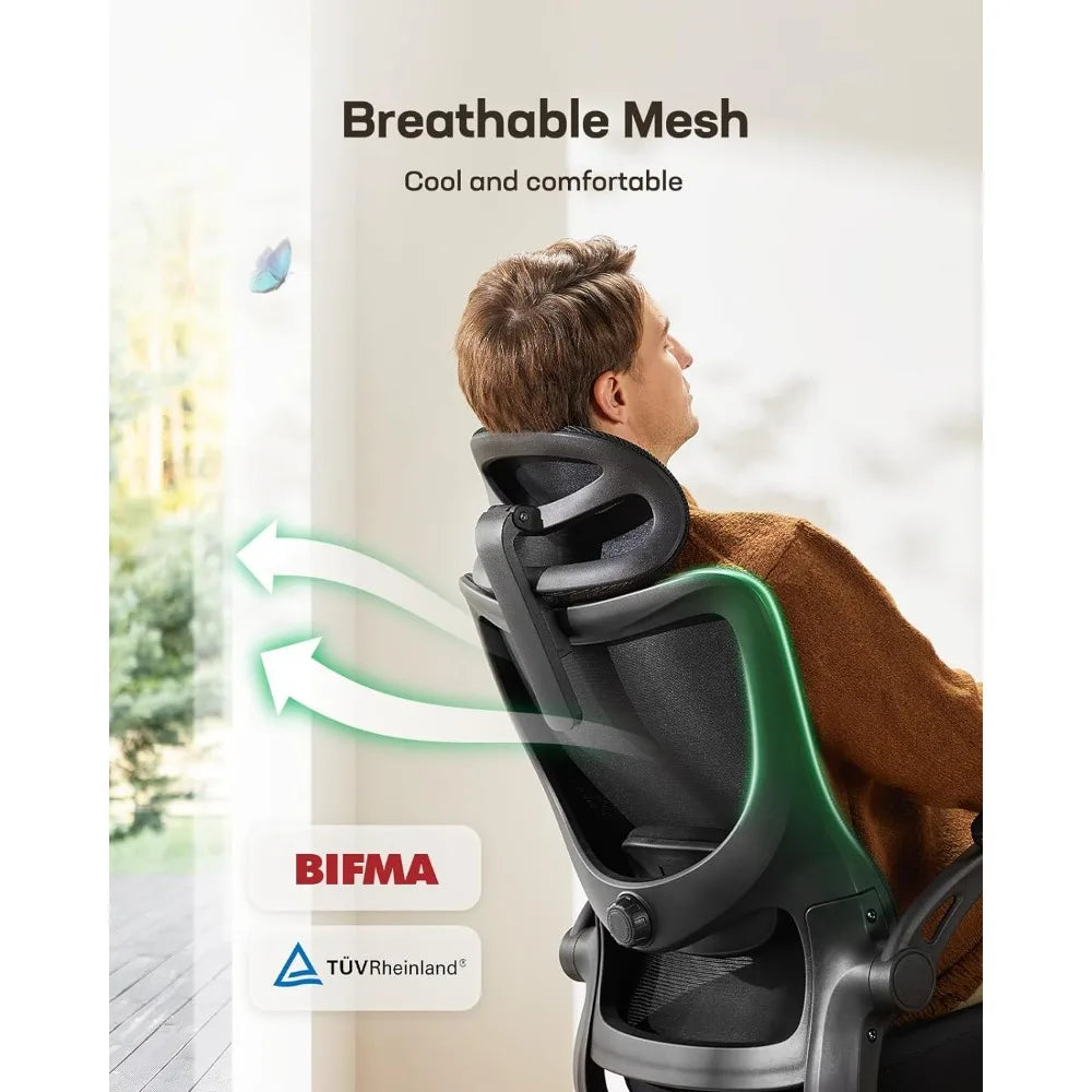 Ergonomic Office Chair: Office Computer Desk Chair with High Back Mesh and Adjustable Lumbar Support Rolling Work Swivel Chairs