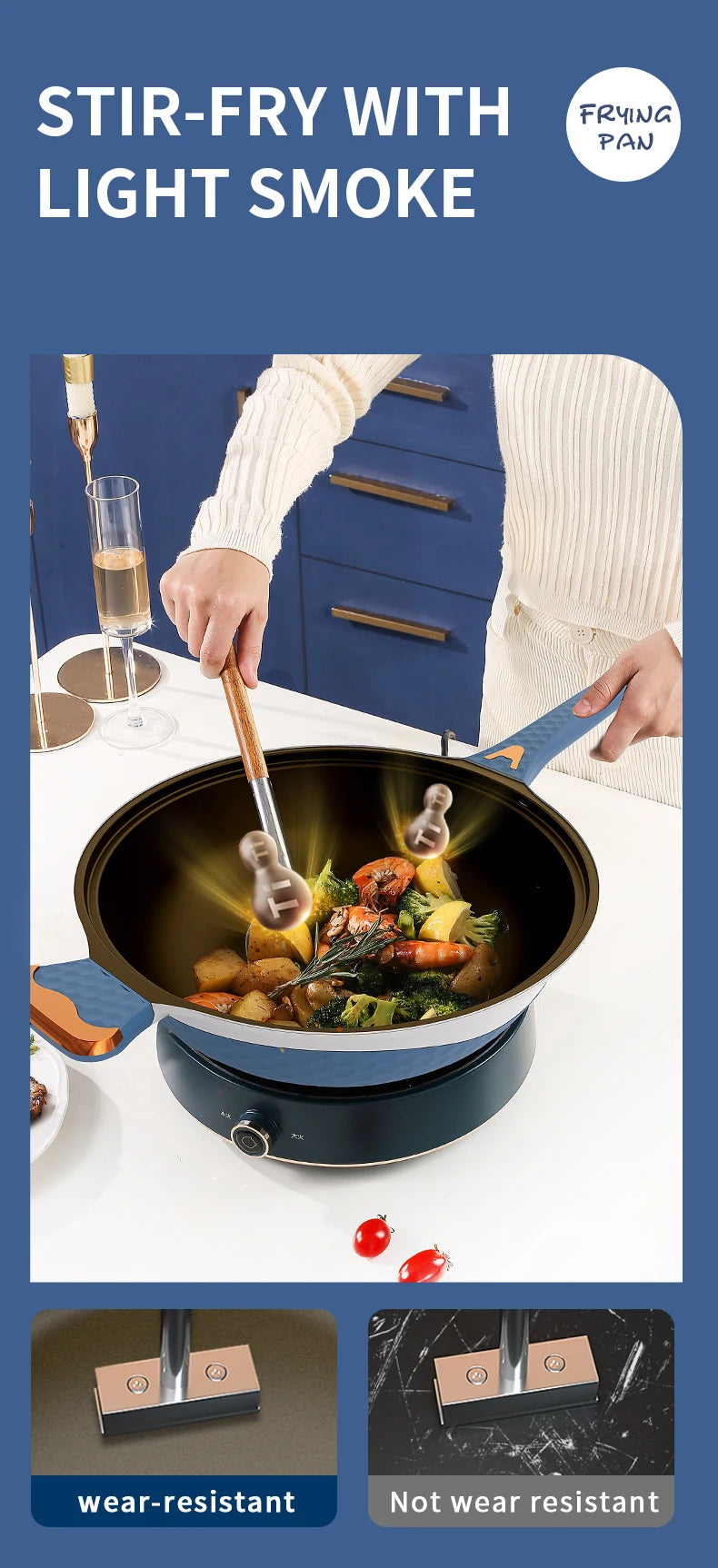 KSISE Brand Authentic Titanium Alloy Flat Pan & Frying Pan - Non-Stick Cookware, High-End and Elegant