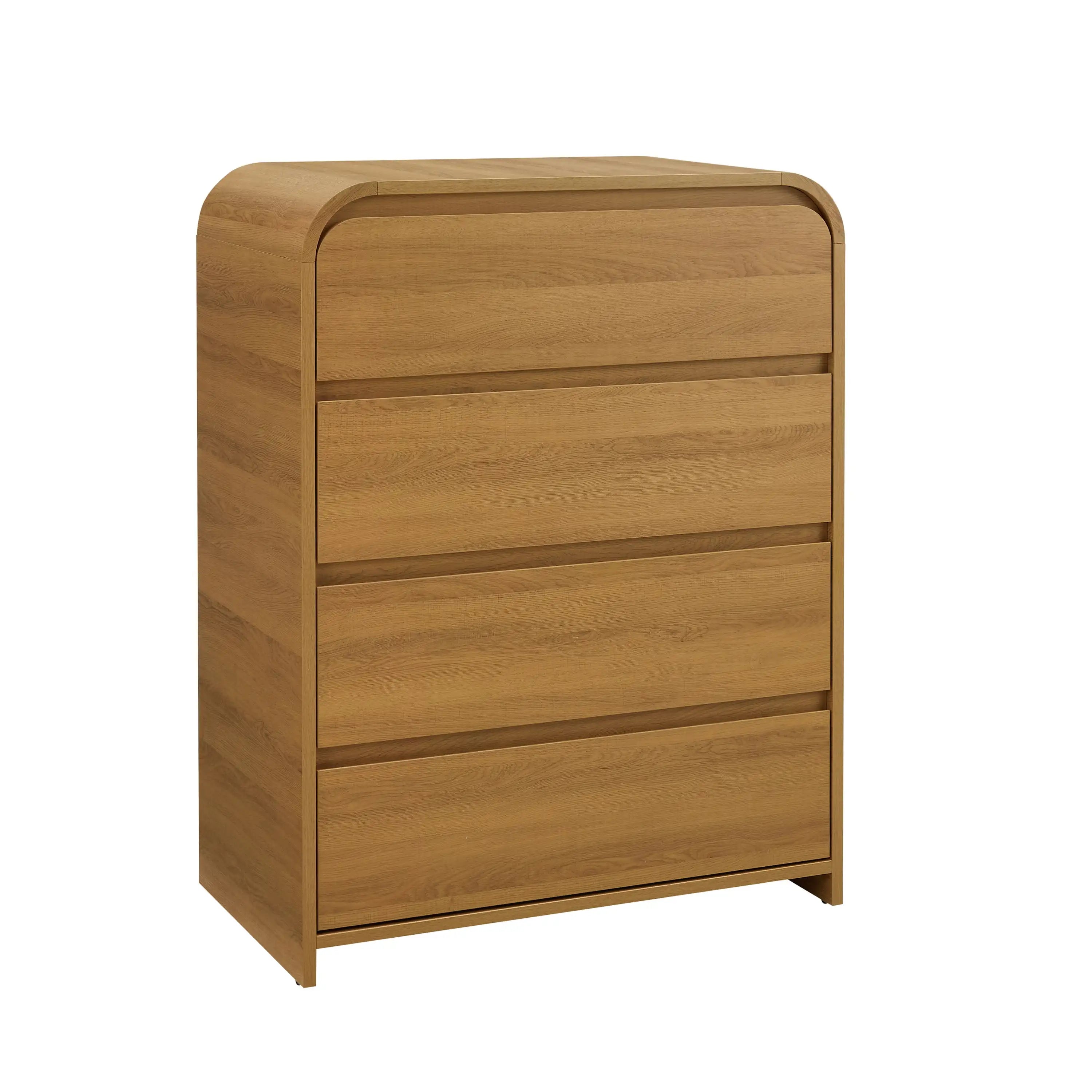 Juliet 4 Drawer Dresser Light Honey Finish Easily Opened and Closed with Sliding Rails for Better Ease of Use