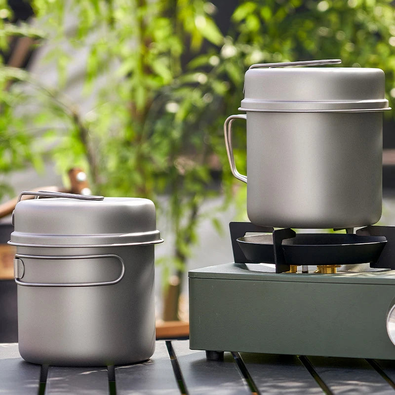 Outdoor Pure Titanium Pot Set, High-end Camping Pot Set, Portable Foldable Cookware, Hiking Outdoor Tableware