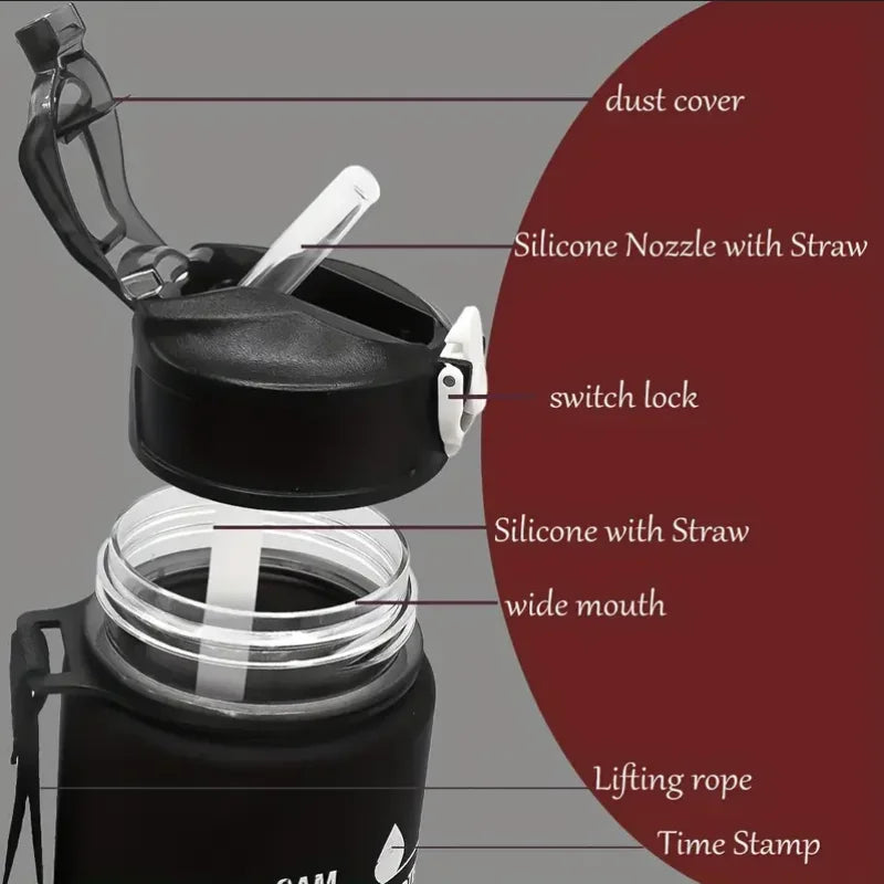 Sports Water Bottle with Time-Tracking Straw Leak Proof Locking Flip Cover for Easy Carry Ideal for Outdoor Adventures