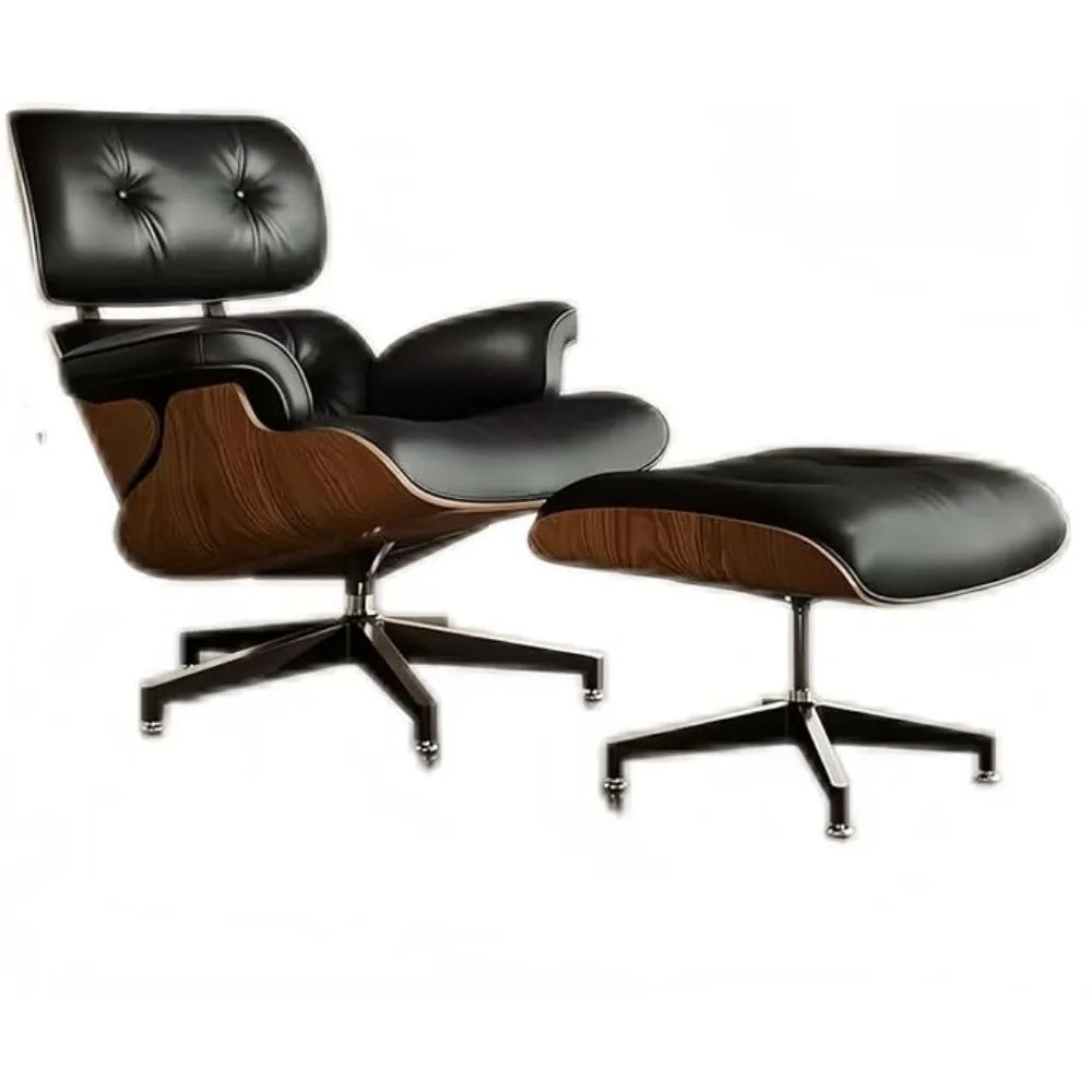 Mid-Century Modern Leather Lounge Chair & Ottoman