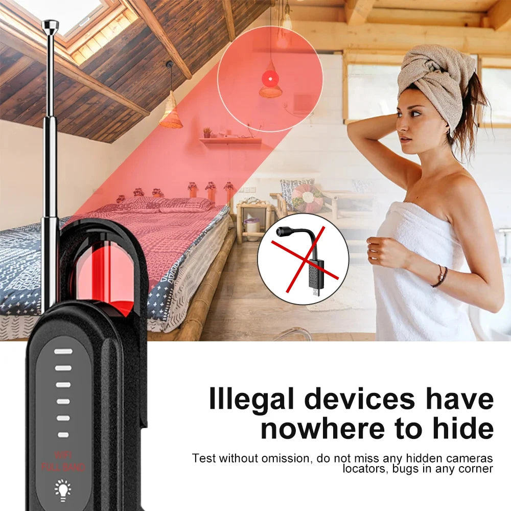 Hidden Camera Detector Anti-Spy Car GPS Tracker Listening Device Bug RF Wireless All Signal Scanner Gadget Security Protection