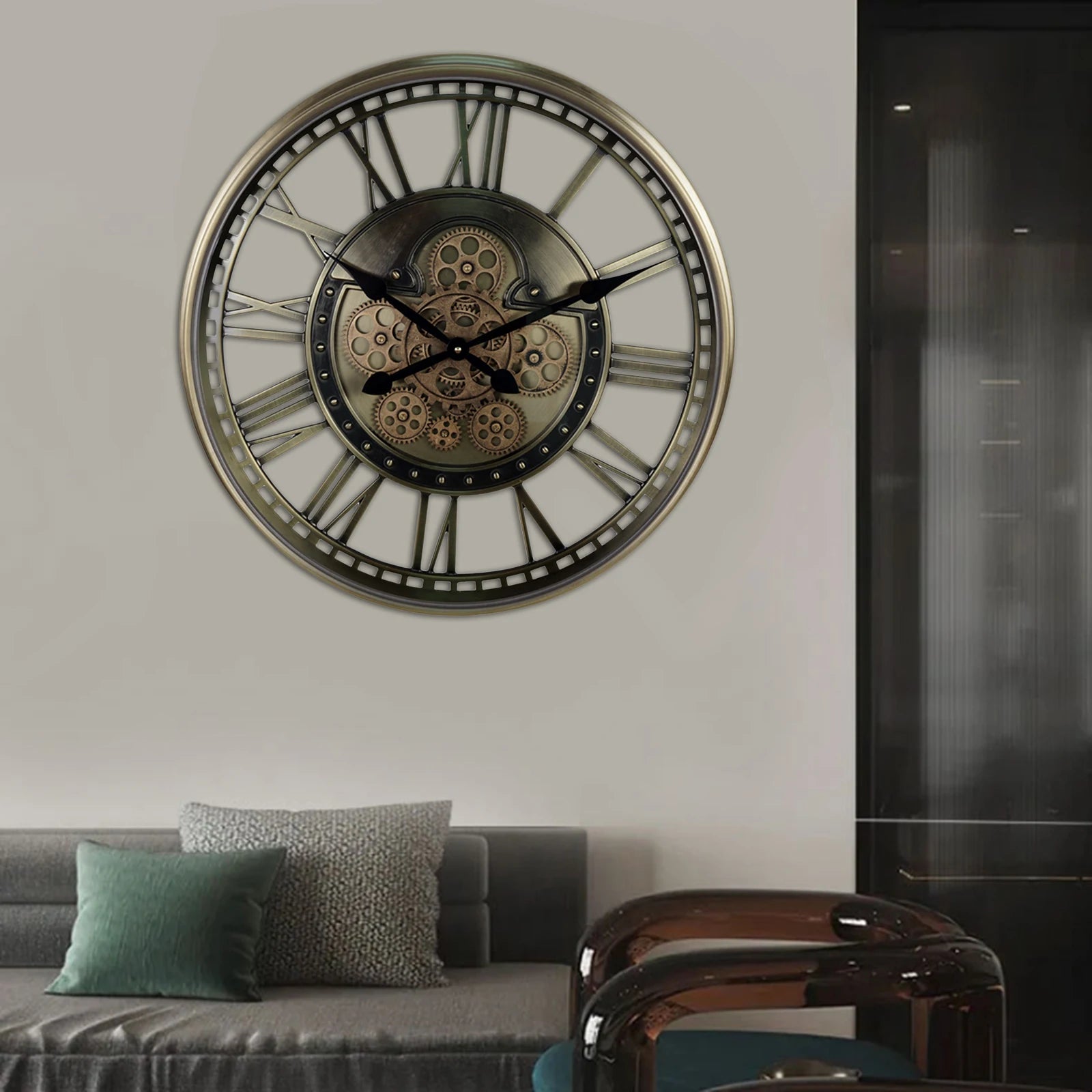 Moving Gear Wall Clock – Retro Industrial Steampunk Design