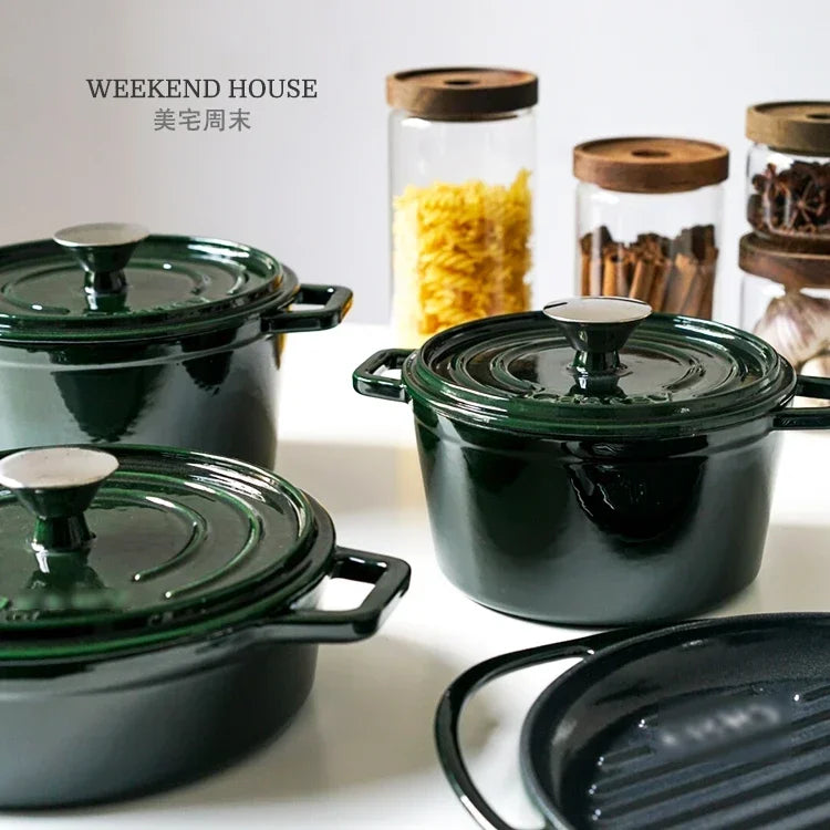 Versatile Green Enamel Cast Iron Pot  Cookware High-End Cooking Pot Multifunctional Kitchen Essential for Gourmet Cooking