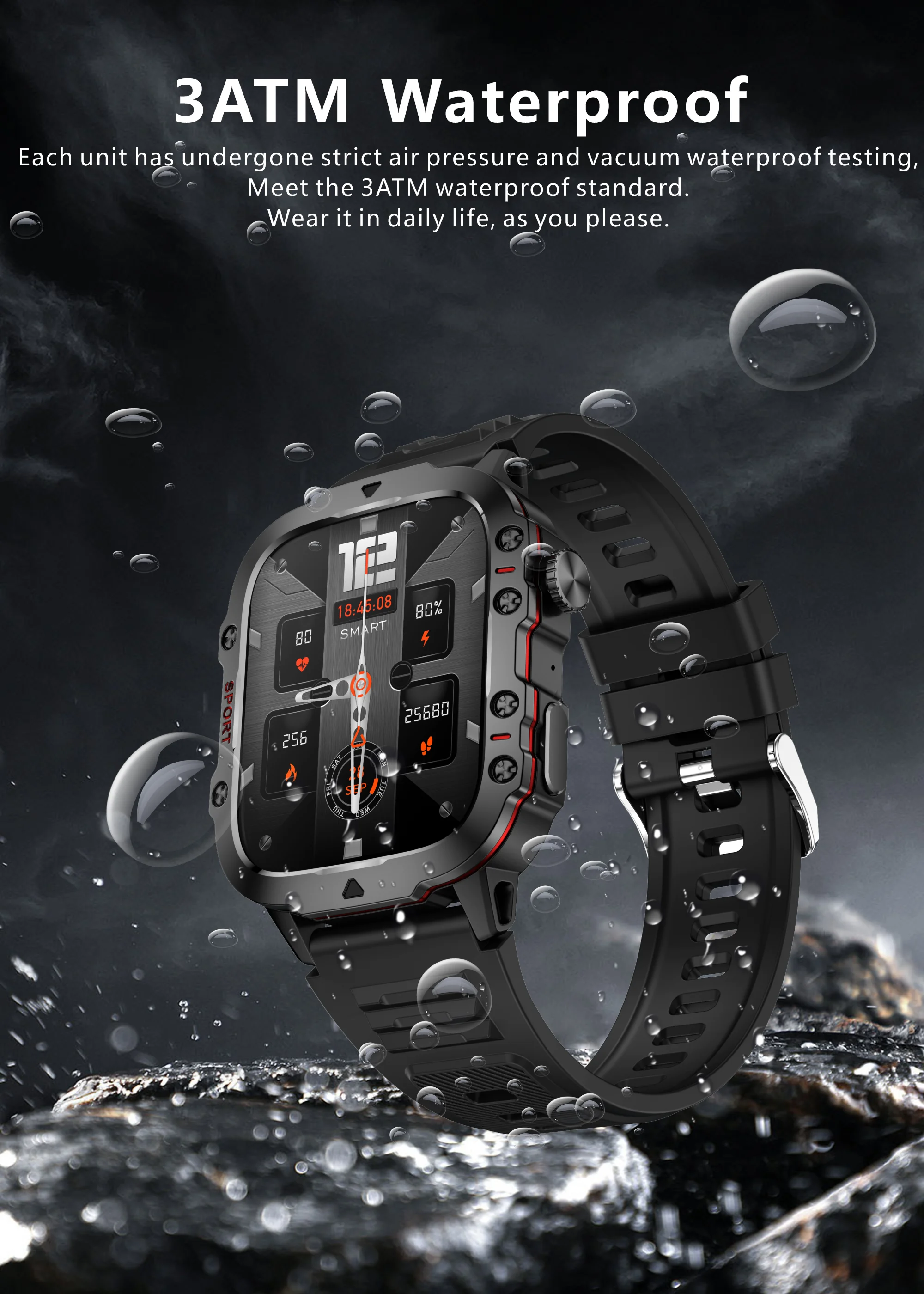 Military Men Smart Watch Bluetooth Call Fitness Clock Heart Monitor 3ATM Swim Waterproof Sport Smartwatch for Xiaomi iPhone 2024