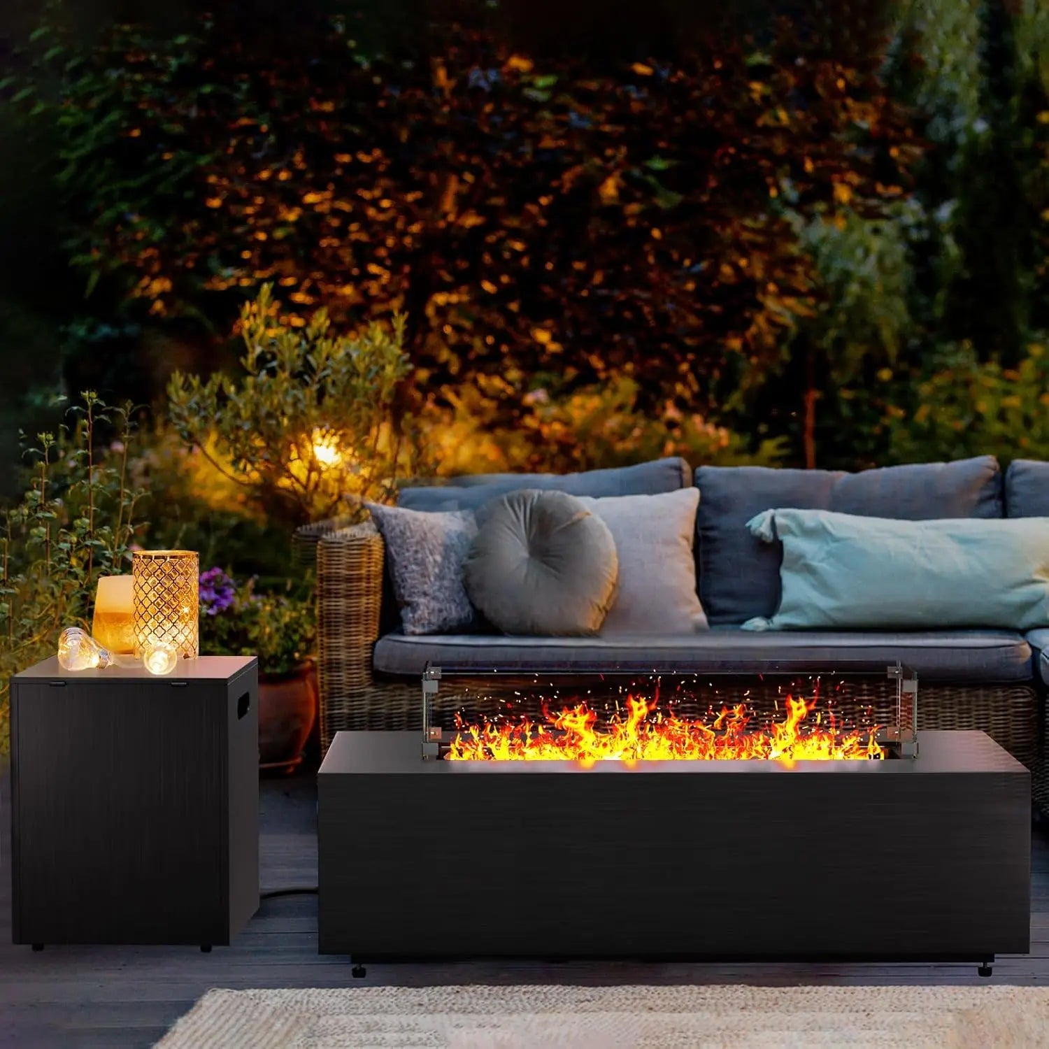 BlazeHaven Rectangular Propane Fire Pit Set