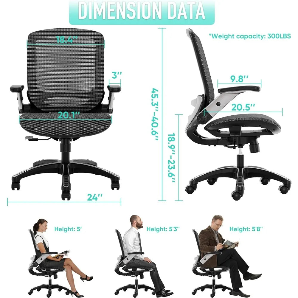 Ergonomic Office Chair,Lumbar Support and Adjustable Flip-up Arms,Soft Wide Seat, High Back Home Ergonomic Chairs, Easy Assemble