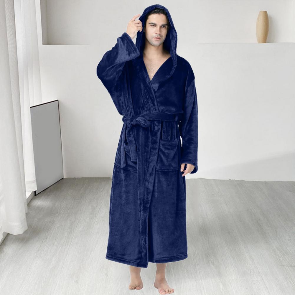 Plush Bathrobe Stylish Cozy Plush Hooded Bathrobe Soft Warm Nightgown for Autumn Winter Long Sleeve Minimalistic Design