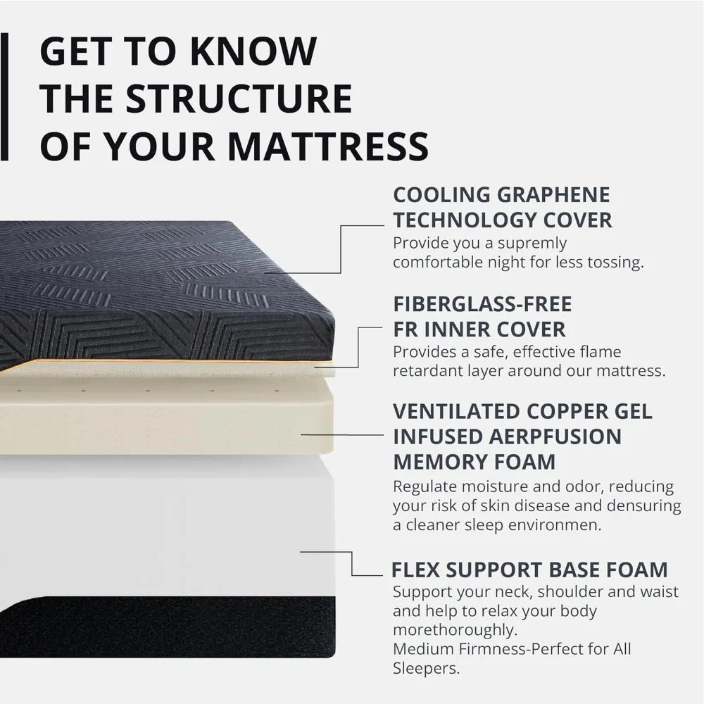 Mattress-14 Inch,Memory Foam Mattress with Cooling Cover, Bed in A Box, CertiPUR-US Certified, Breathable and Supportive