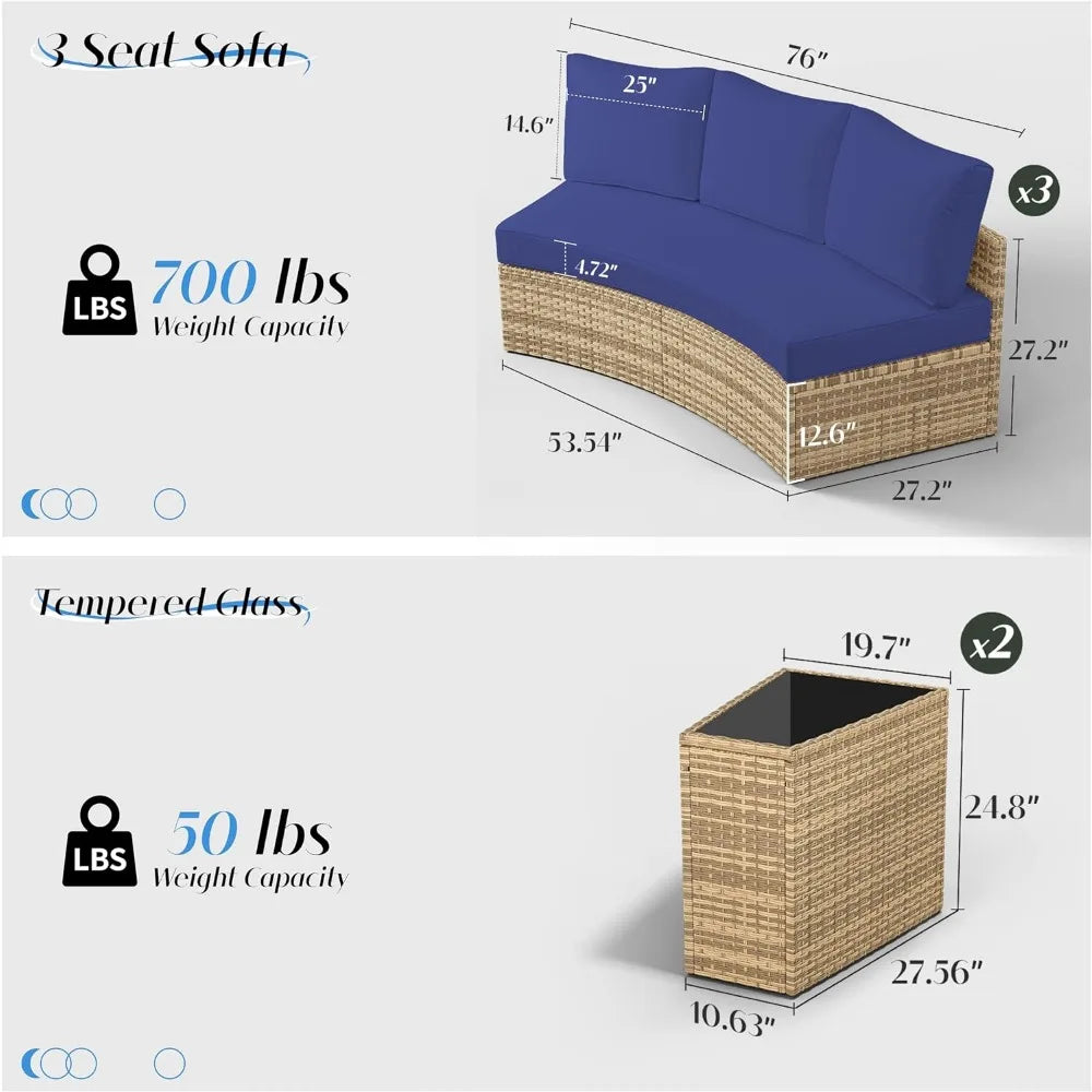 Furniture Sets, 3 Piece Half-Moon Sectional Round Sofa Set, Outdoor Patio Furniture with Cushions for Beach, Pool, Balcony